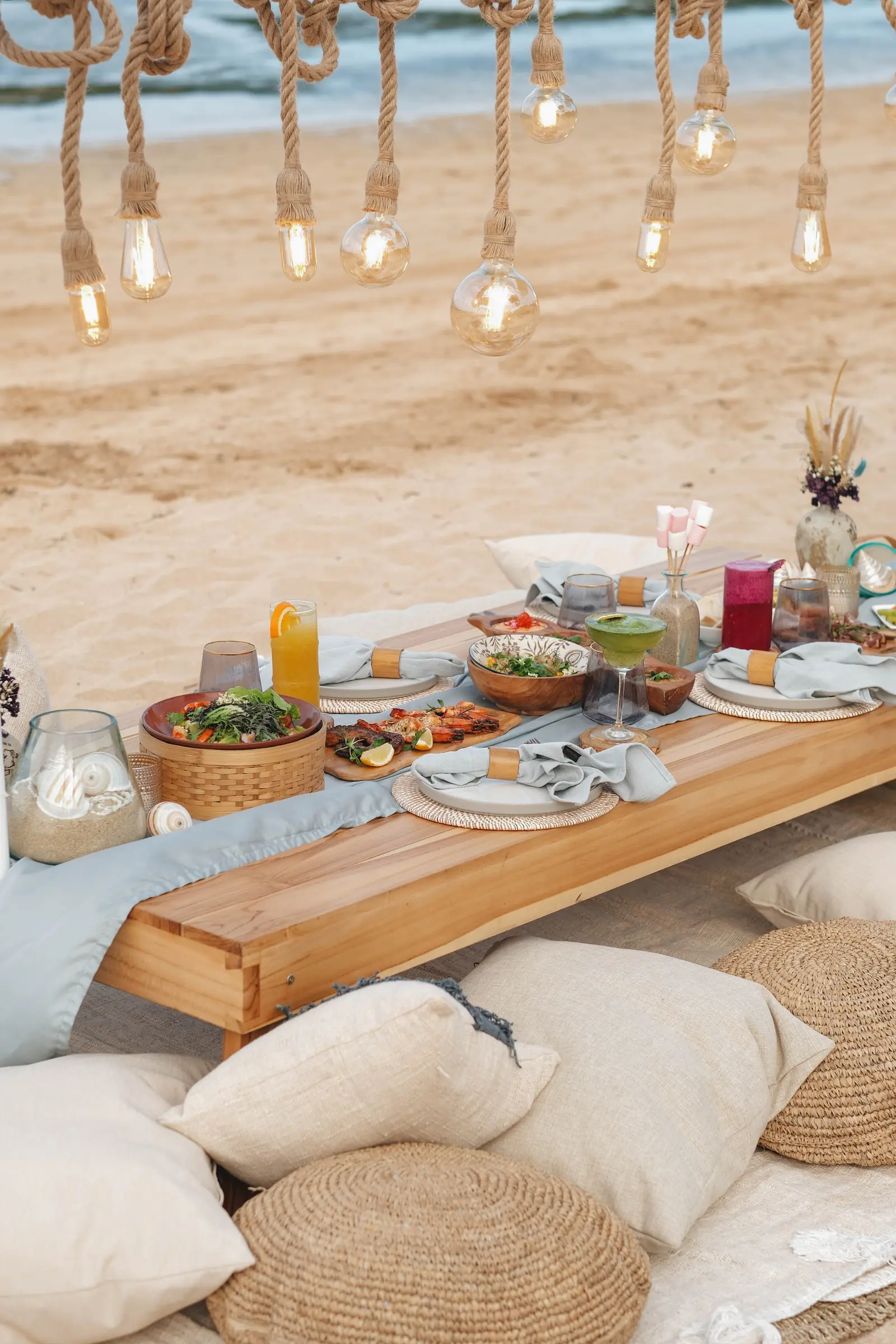 Beach picnic set up on the sand, Bali